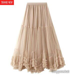 Maxi Tulle Skirt High Waisted Elastic A Line Layered Fairy Tutu
